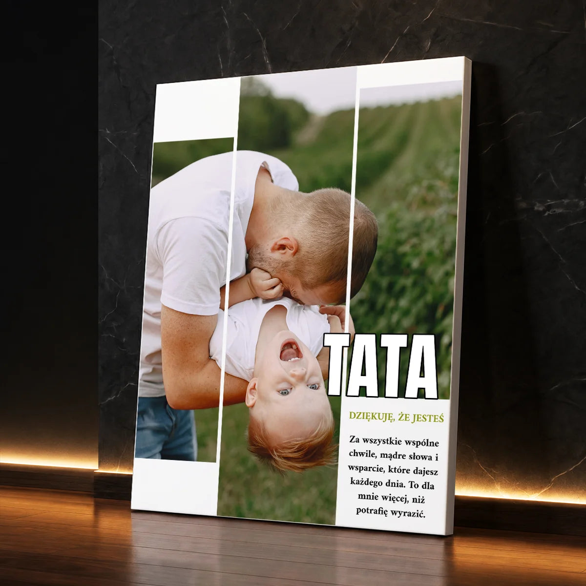 Personalizowane zdjęcie na płótnie dla taty z dedykacją „Dziękuję, że jesteś”, wzruszający prezent na Dzień Ojca od dziecka