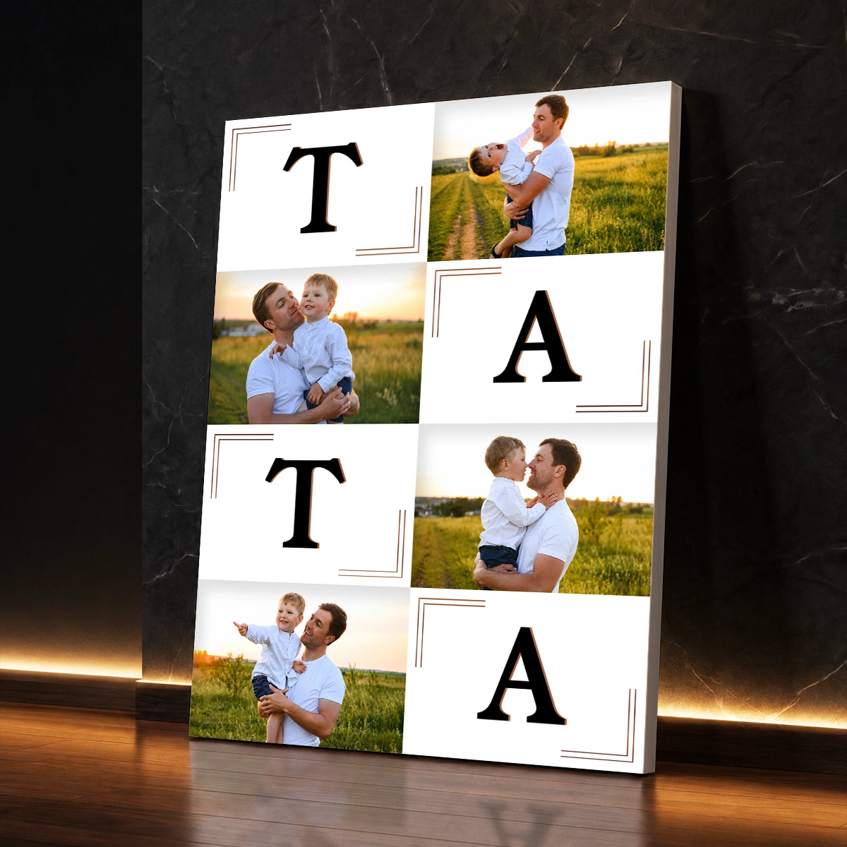 Personalizowany kolaż zdjęć na płótnie dla taty z fotografiami i napisem TATA, prezent na Dzień Ojca