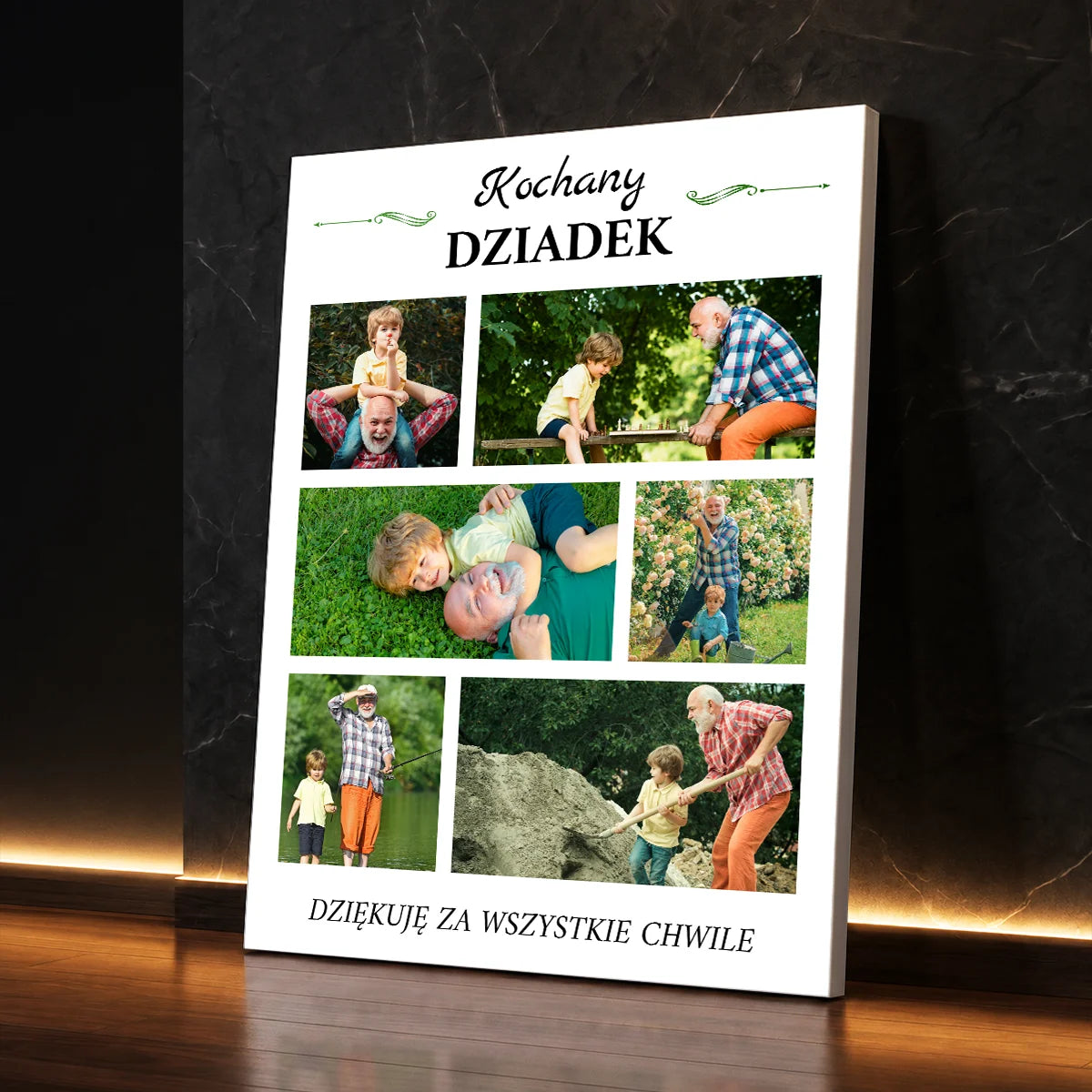 Personalizowany prezent dla dziadka – kolaż na płótnie ze zdjęciami i dedykacją Kochany Dziadek Dziękuję za Wszystkie Chwile
