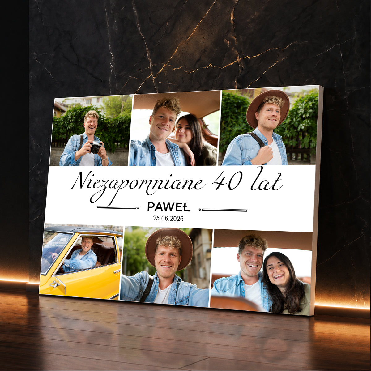 Personalizowany prezent dla mężczyzny na 40 urodziny - zdjęcie na płótnie przedstawiające ważne chwile z jego życia