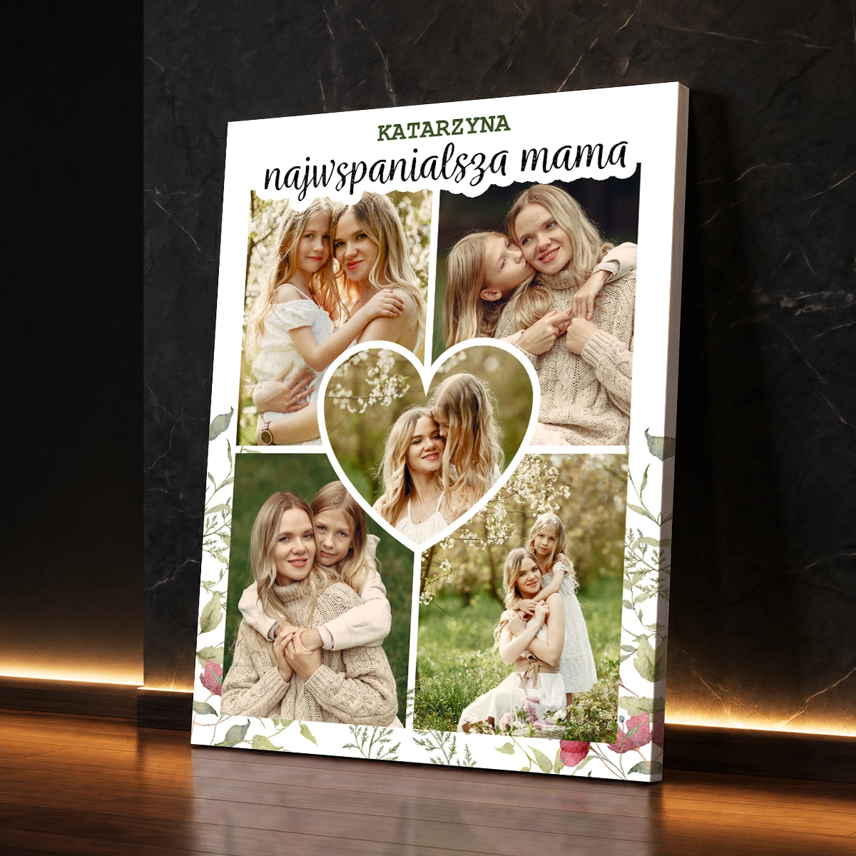 Personalizowany prezent dla mamy na Dzień Matki od córki - kolaż na płótnie przedstawiający mamę i córki