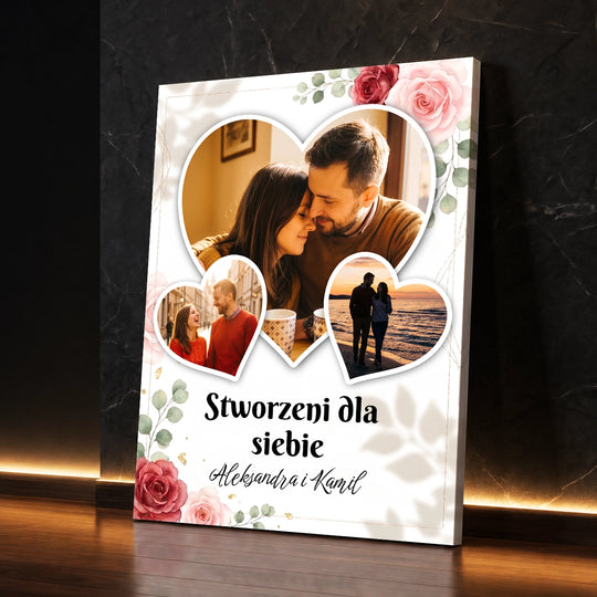 Wyjątkowy prezent dla pary na rocznicę – kolaż na płótnie Stworzeni dla siebie
