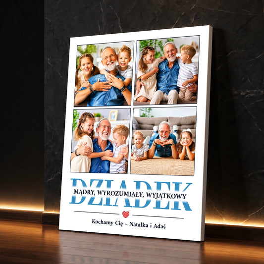 Personalizowany prezent dla dziadka od wnuków – kolaż na płótnie ze zdjęciami i dedykacją
