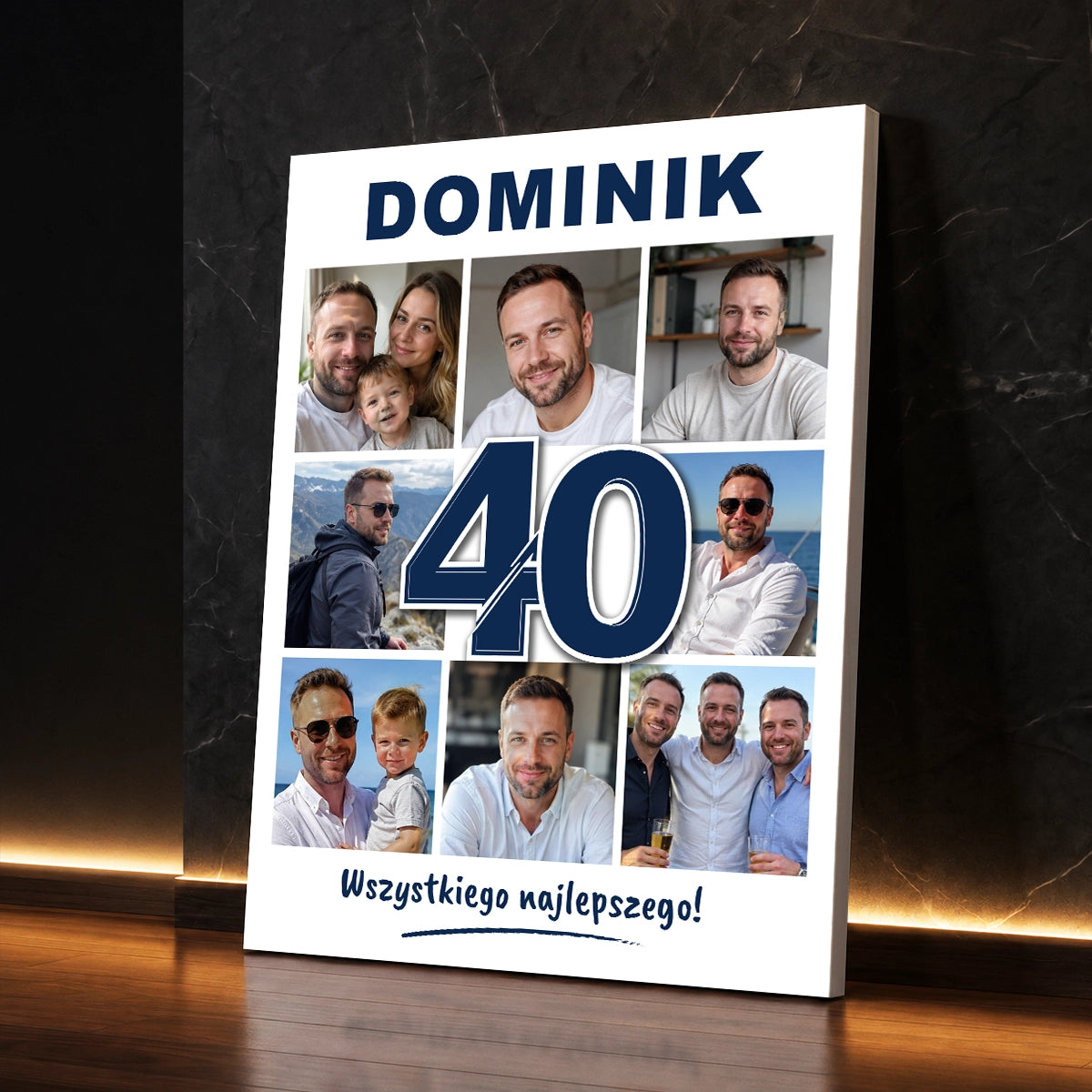 Personalizowany prezent dla mężczyzny na 40 urodziny - zdjęcie na płótnie przedstawiające ważne chwile z jego życia