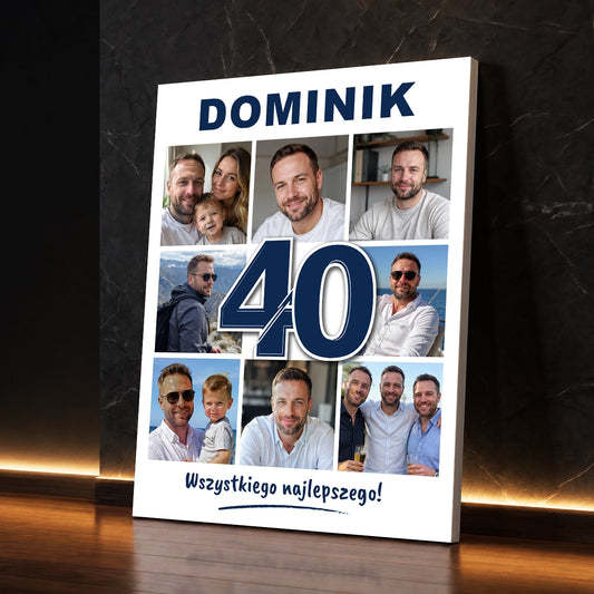 Personalizowany prezent dla mężczyzny na 40 urodziny - zdjęcie na płótnie przedstawiające ważne chwile z jego życia