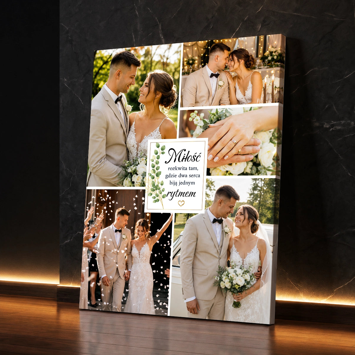 Personalizowany fotokolaż na płótnie dla pary z własnych zdjęć i romantycznym cytatem – prezent ślubny lub rocznicowy