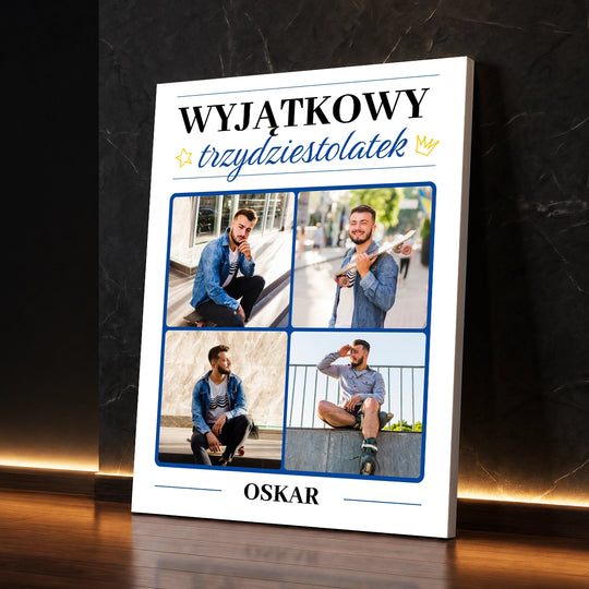 Pomysł na prezent na 30 urodziny dla niego – kolaż na płótnie Wyjątkowy Trzydziestolatek