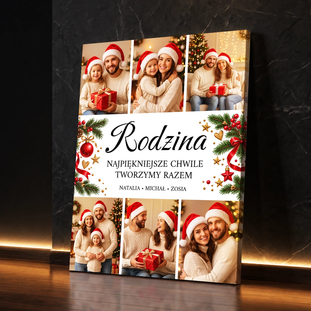 Personalizowany prezent dla rodziny na święta - kolaż na płótnie ze zdjęciami rodziny