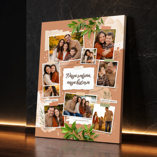 Personalizowany fotokolaż na płótnie z ośmioma zdjęciami rodziny w jesiennym stylu