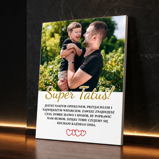 Oryginalny prezent dla taty na Dzień Ojca – Zdjęcie na płótnie dla taty Super Tatuś