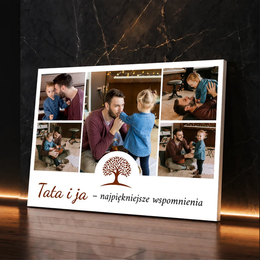 Personalizowany kolaż ze zdjęć taty i dziecka na płótnie z napisem - pamiątka rodzinna