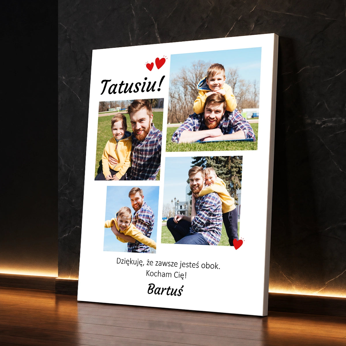 Personalizowany kolaż zdjęć dla taty z dedykacją „Dziękuję, że zawsze jesteś obok. Kocham Cię!”, prezent od dziecka