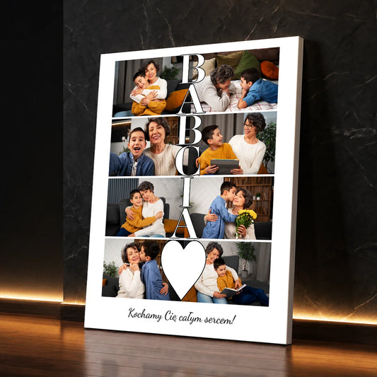 Personalizowany fotokolaż dla babci – kolaż na płótnie ze zdjęciami babci i wnuków