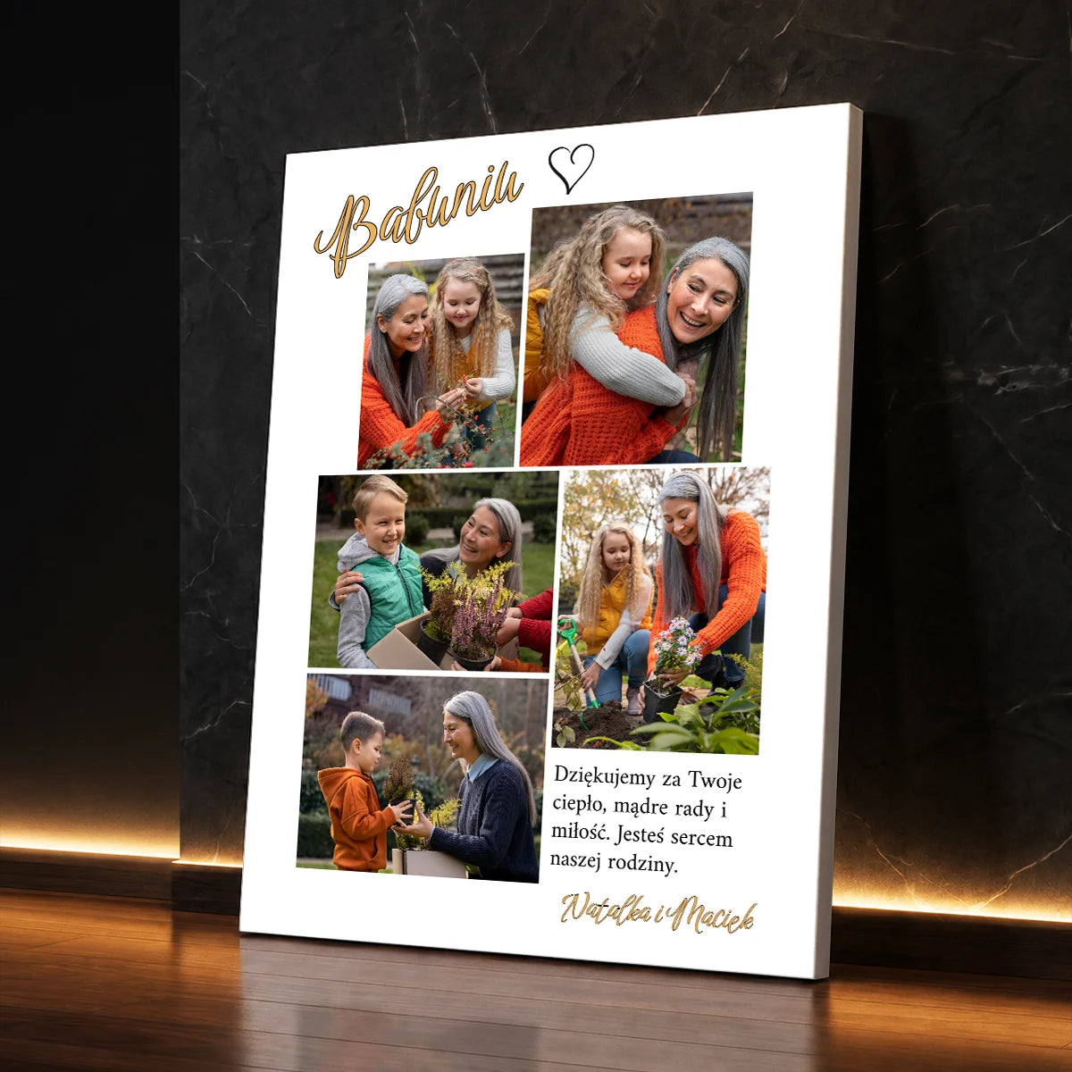 Personalizowany fotokolaż dla babci od wnuków – kolaż na płótnie ze zdjęciami babci i wnuków