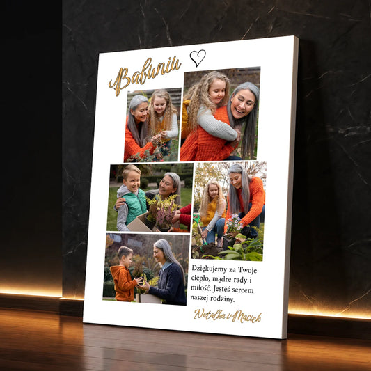 Personalizowany fotokolaż dla babci od wnuków – kolaż na płótnie ze zdjęciami babci i wnuków