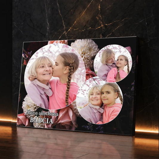 Personalizowany fotokolaż dla babci od wnuczki – kolaż na płótnie ze zdjęciami babci i wnuczki